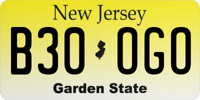 NJ license plate B30OGO
