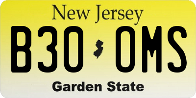 NJ license plate B30OMS