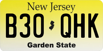 NJ license plate B30QHK