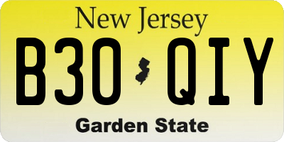 NJ license plate B30QIY