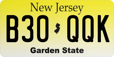NJ license plate B30QQK