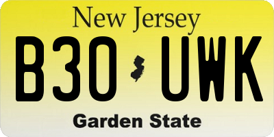 NJ license plate B30UWK