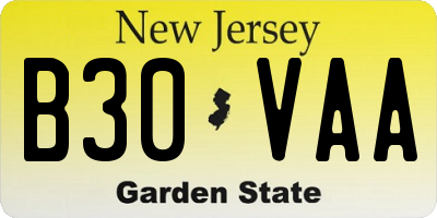 NJ license plate B30VAA