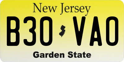 NJ license plate B30VAO