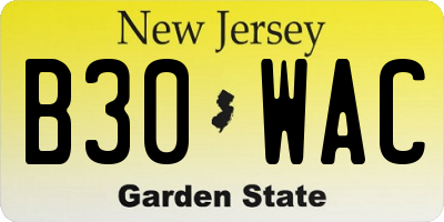 NJ license plate B30WAC