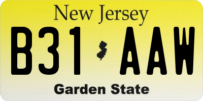 NJ license plate B31AAW
