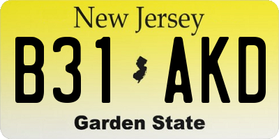 NJ license plate B31AKD
