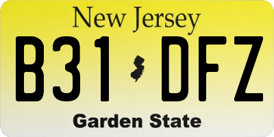 NJ license plate B31DFZ