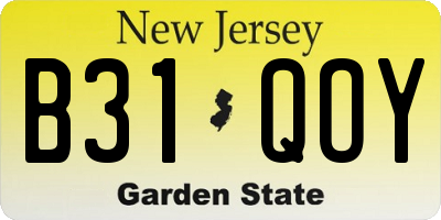 NJ license plate B31QOY
