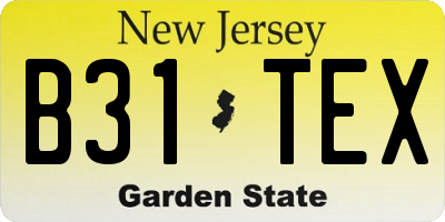 NJ license plate B31TEX