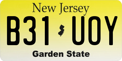 NJ license plate B31UOY