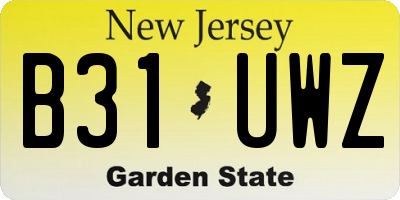 NJ license plate B31UWZ