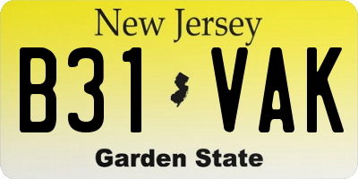 NJ license plate B31VAK