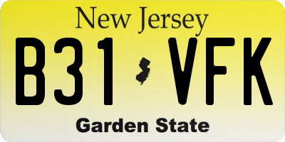 NJ license plate B31VFK