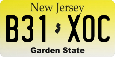 NJ license plate B31XOC