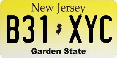 NJ license plate B31XYC