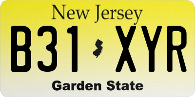 NJ license plate B31XYR