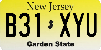 NJ license plate B31XYU