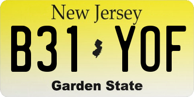 NJ license plate B31YOF