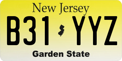 NJ license plate B31YYZ
