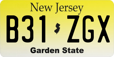 NJ license plate B31ZGX