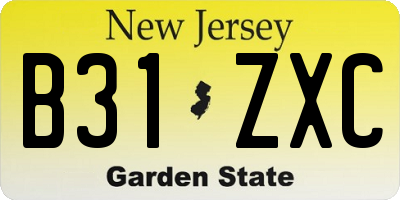 NJ license plate B31ZXC