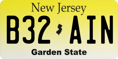 NJ license plate B32AIN