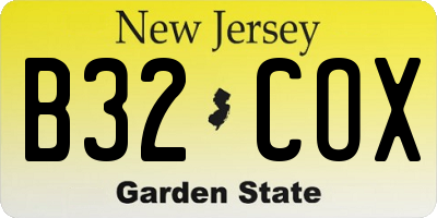 NJ license plate B32COX