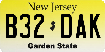 NJ license plate B32DAK