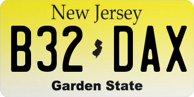 NJ license plate B32DAX