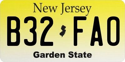 NJ license plate B32FAO