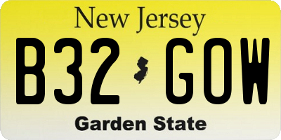 NJ license plate B32GOW
