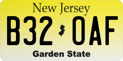 NJ license plate B32OAF