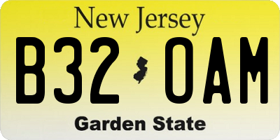 NJ license plate B32OAM