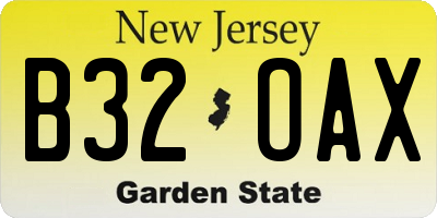 NJ license plate B32OAX