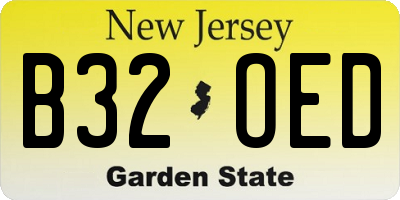 NJ license plate B32OED
