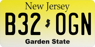NJ license plate B32OGN