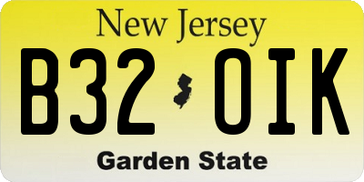 NJ license plate B32OIK
