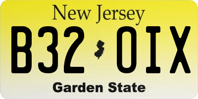 NJ license plate B32OIX