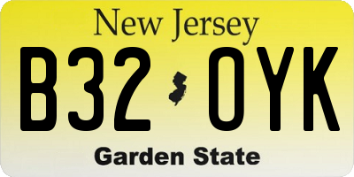NJ license plate B32OYK