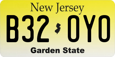 NJ license plate B32OYO