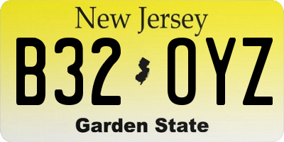 NJ license plate B32OYZ