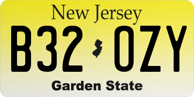 NJ license plate B32OZY