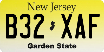 NJ license plate B32XAF