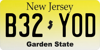 NJ license plate B32YOD