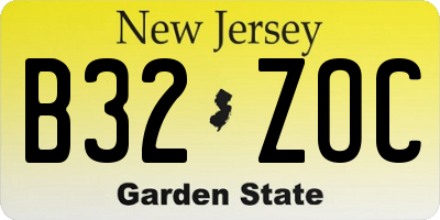 NJ license plate B32ZOC