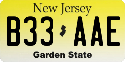 NJ license plate B33AAE
