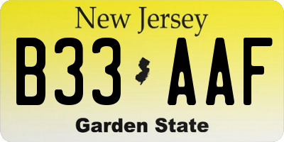 NJ license plate B33AAF