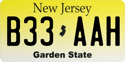 NJ license plate B33AAH