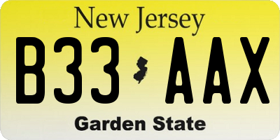 NJ license plate B33AAX